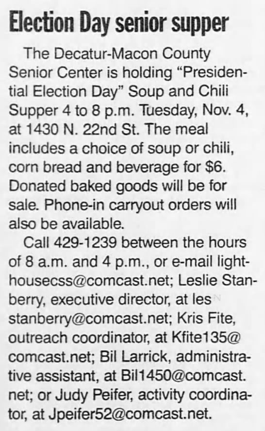 Election Day senior supper